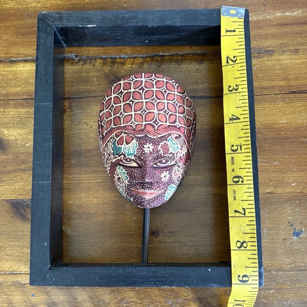 Vintage Tribal Art Mask Indonesian Batik Wooden Hand Carved Wall Hanging